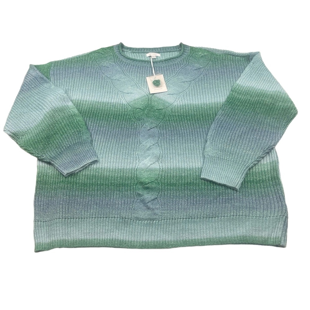 Lauren Conrad Cable Pullover Sweater Size XXL Teal Ombre Knit Gradient Cozy